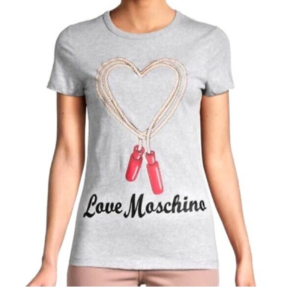 Love Moschino NWT Heart Jump Rope Print Designer Tee Size 12‎ large new shirt - Picture 2 of 9